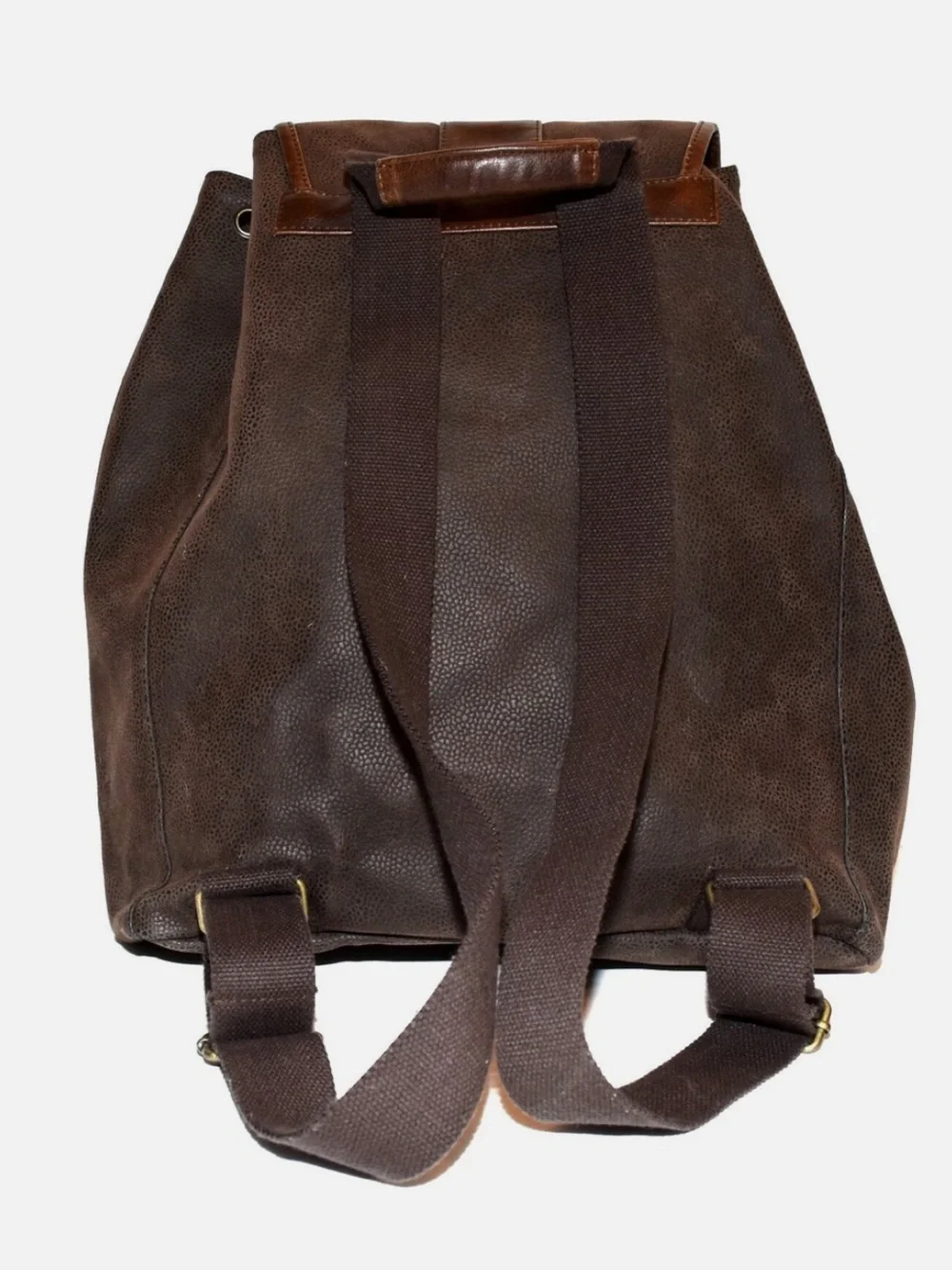 Dark Brown Pebbled Faux Leather Cinch Drawstring Backpack
